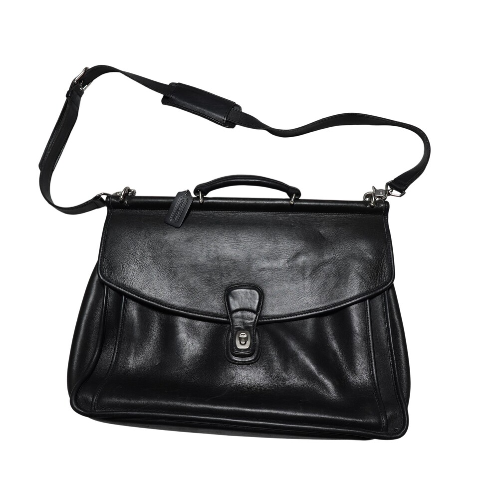 Vintage Coach Briefcase Mens Large Black Leather USA Crossbody Organizer Bag